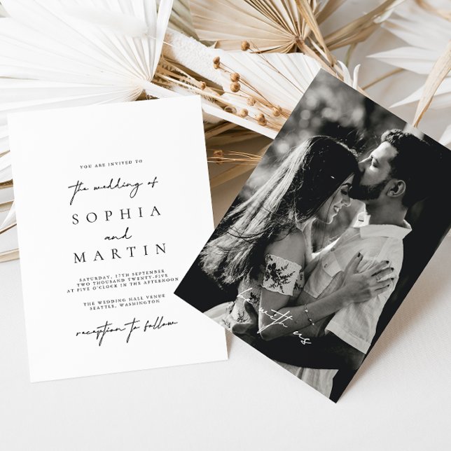 Invitación Moderno Boda elegante de fotografías en blanco y n (Subido por el creador)