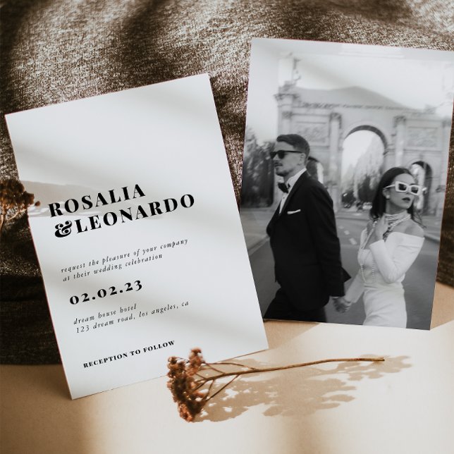 Invitación Moderno Boda elegante de fotografías en blanco y n (Subido por el creador)