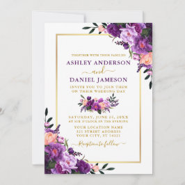 Invitación Moderno Boda elegante de fotos con flores moradas