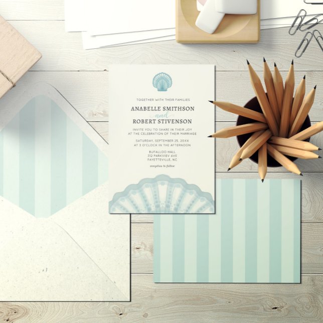 Invitación Moderno Boda elegante de la concha azul de la play (Subido por el creador)