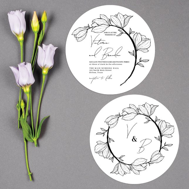 Invitación Moderno Boda elegante de la rama de circulo floral (Subido por el creador)