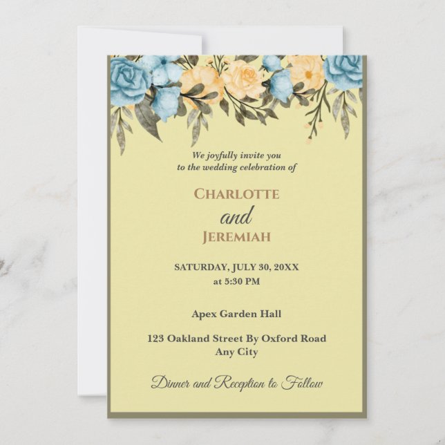 Invitación Moderno Boda elegante de la vegetación floral amar (Anverso)