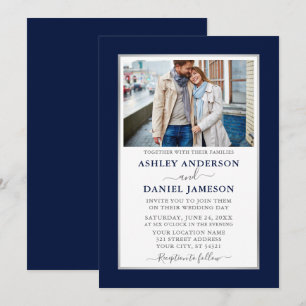 Invitación Moderno Boda elegante de plata azul