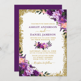 Invitación Moderno Boda elegante de Purpurina de oro morado