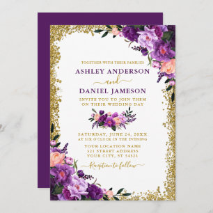 Invitación Moderno Boda elegante de Purpurina de oro morado