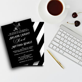 Invitación Moderno Boda elegante de rayas blancas y negras