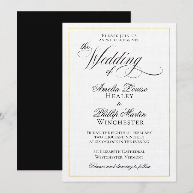 Invitación Moderno Boda elegante de Relieve metalizado dorado (Anverso / Reverso)