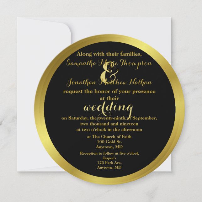 Invitación Moderno Boda elegante de Relieve metalizado dorado (Anverso)
