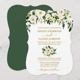 Invitación Moderno Boda elegante dorado verde floral blanco
