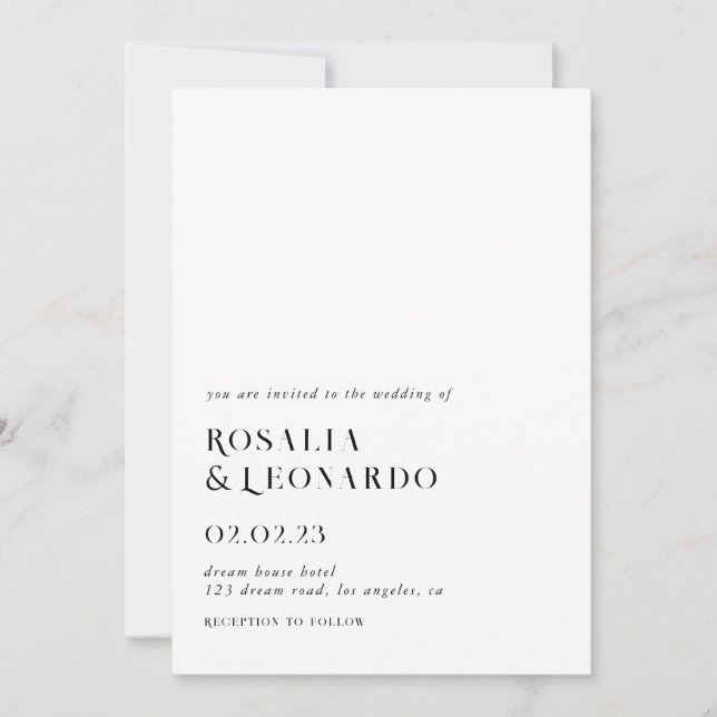 Invitación Moderno boda elegante en blanco y negro (Anverso)