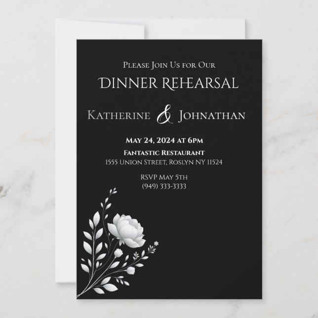 Invitación Moderno Boda elegante en blanco y negro (Anverso)