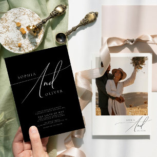 Invitación Moderno Boda elegante en blanco y negro