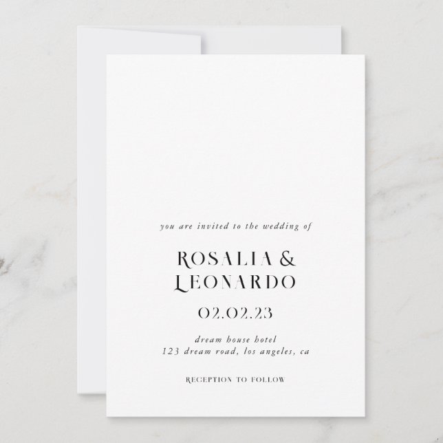Invitación Moderno boda elegante en blanco y negro (Anverso)
