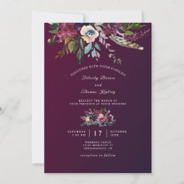 Invitación Moderno Boda elegante floral Borgoña Lavado