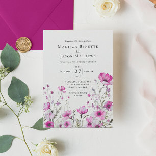 Invitación Moderno Boda floral bohemiano magenta