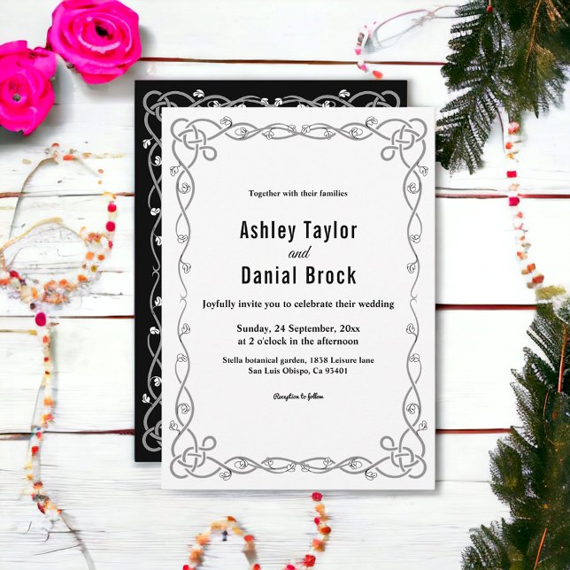 Invitación Moderno Boda Floral De Boho Blanco Y Negro Sencill (Subido por el creador)