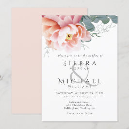 Invitación Moderno Boda floral de color rosado de color amari