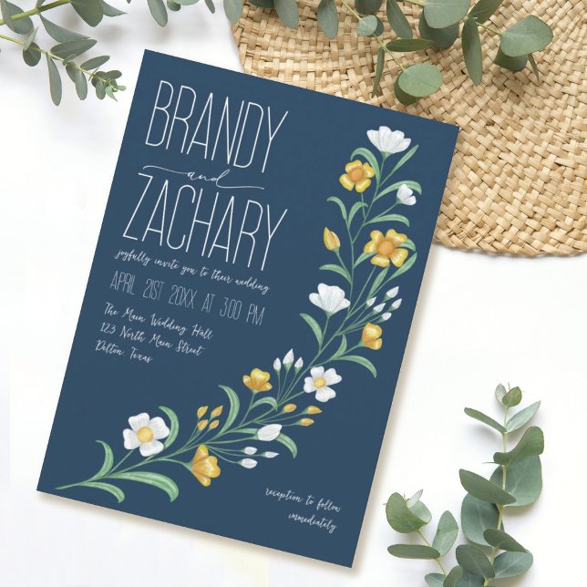 Invitación Moderno Boda floral elegante amarillo dorado (Subido por el creador)