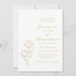 Invitación Moderno Boda floral elegante blanco y dorado