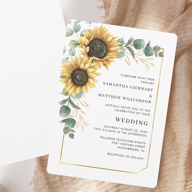 Invitación Moderno Boda floral elegante de girasol (Modern Sunflower Elegant Floral Wedding Invitation)