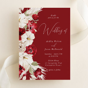 Invitación Moderno Boda floral rojo y blanco elegante