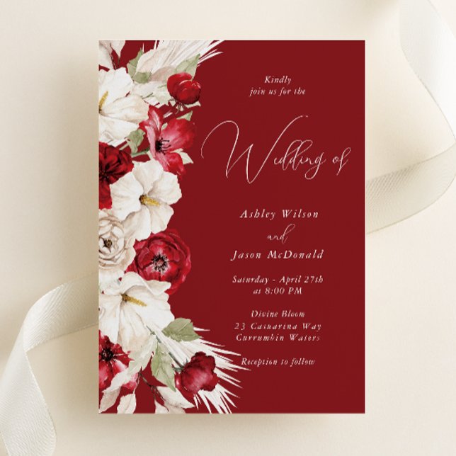 Invitación Moderno Boda floral rojo y blanco elegante (Subido por el creador)