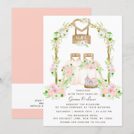 Invitación Moderno Boda floral rústico de acuarela al aire li