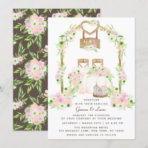 Invitación Moderno Boda floral rústico de acuarela al aire li