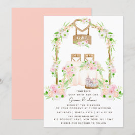 Invitación Moderno Boda floral rústico de acuarela al aire li