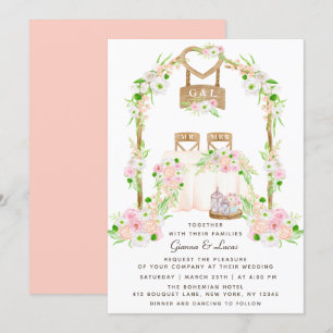 Invitación Moderno Boda floral rústico de acuarela al aire li