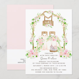 Invitación Moderno Boda floral rústico de acuarela al aire li
