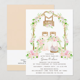 Invitación Moderno Boda floral rústico de acuarela al aire li