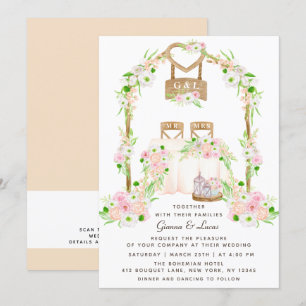 Invitación Moderno Boda floral rústico de acuarela al aire li