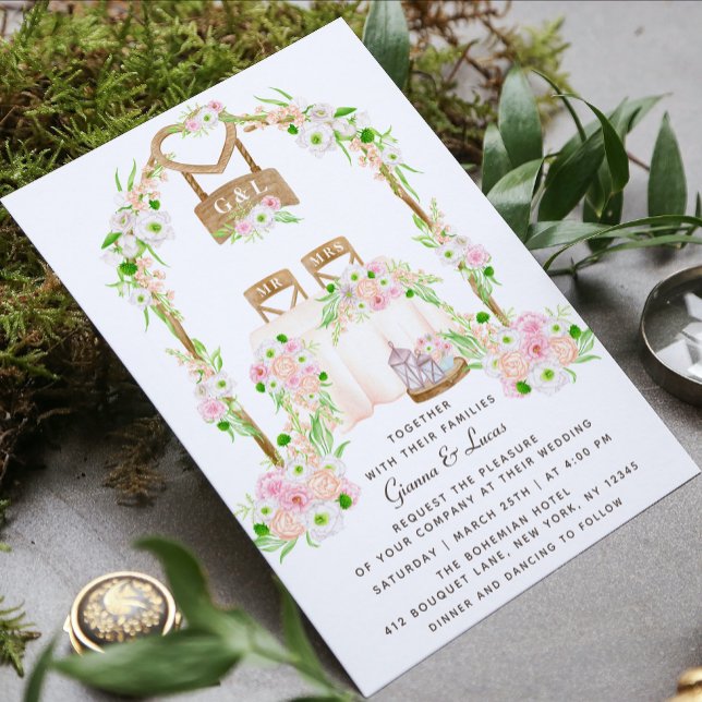 Invitación Moderno Boda floral rústico de acuarela al aire li (Subido por el creador)
