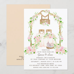 Invitación Moderno Boda floral rústico de acuarela al aire li