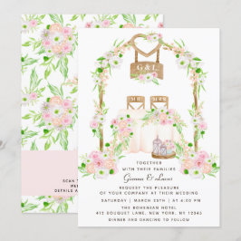 Invitación Moderno Boda floral rústico de acuarela al aire li