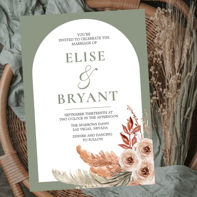 Invitación Moderno Boda floral Sage Green Boh Arch (Subido por el creador)