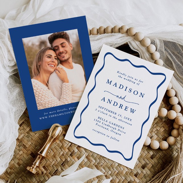 Invitación Moderno Boda fotográfico de Wavy Blue (Subido por el creador)