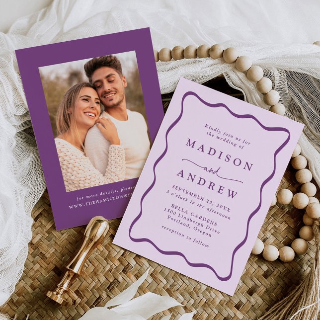 Invitación Moderno Boda fotográfico violeta púrpura (Subido por el creador)