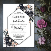 Moderno Boda geométrico de Smokey Black Floral