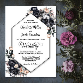 Invitación Moderno Boda geométrico de Smokey Black Floral