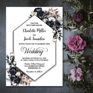 Invitación Moderno Boda geométrico de Smokey Black Floral