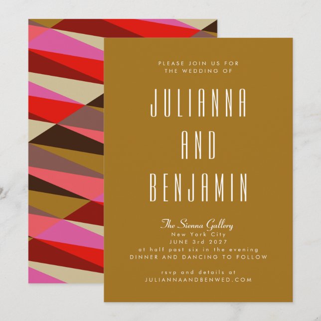 Invitación Moderno Boda Geométrico Oro Elegante (Anverso / Reverso)