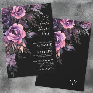 Invitación Moderno Boda gótico floral negro