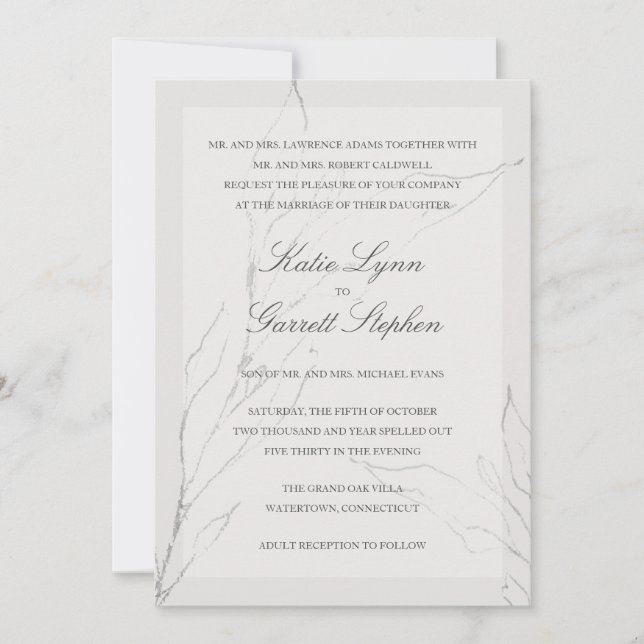 Invitación Moderno Boda Gris Floral Elegante (Anverso)