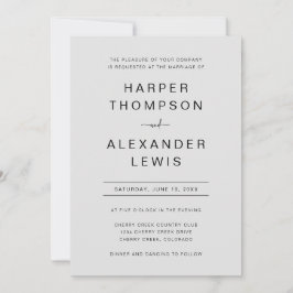Invitación Moderno Boda Gris Simple Typography
