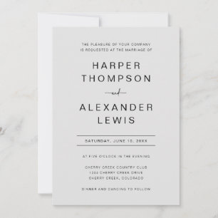 Invitación Moderno Boda Gris Simple Typography