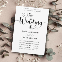 Invitación Moderno Boda minimal de corazón blanco y negro