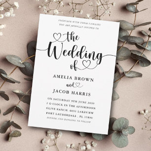 Invitación Moderno Boda minimal de corazón blanco y negro