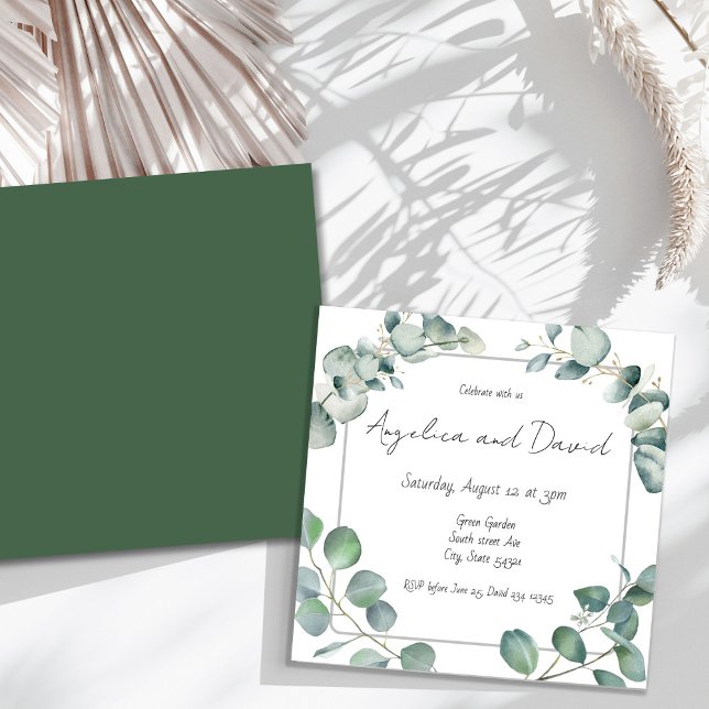 Invitación Moderno Boda minimalista de eucaluptus verde (Subido por el creador)